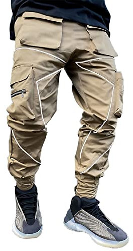 Cargo Pantalon de joggger Techwear Hip Hop pour Homme Streetwear Hip Hop Punk Pants Techwear Harem Pantalon décontracté Activewear Long Sweatpants Multi-Poches Kaki S