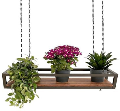 yelloo - Deckenregal mit Ketten, ideal als Blumenregal, Pflanzen für drinnen und draußen, klassisches und elegantes Design für Haus, Garten, Balkon (FLOWERS 95 cm, Braun/Walnuss)