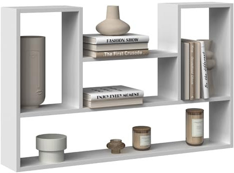 Whatsize - White Bookcase Floating Shelf for Wall - Small Bookcase Book Shelf with 4 Wooden Compartments - For Bedroom, Study, Kids Room, Livingroom or Office