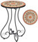 VONLUCE Round Side Table, Indoor and Outdoor Plant Stand, Small Coffee Table with Ceramic Tile Top for Patio Balcony, 53cm Tall Mosaic Garden Table, Living Room End Table or Bedside Table, Quilt Star
