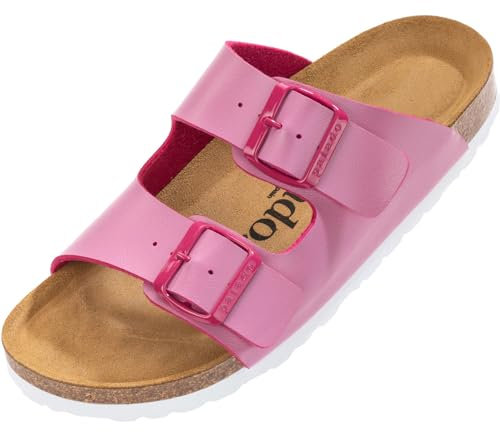 Palado Pantoletten Damen Korfu Matt - gefertigt in Spanien - matte Oberfläche - Veloursleder-Decksohle - ergonomisches Weichfußbett - leichte EVA-Sohle Pink UK8 - EU41