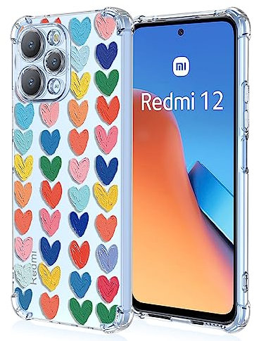 XINYEXIN Funda para Xiaomi Redmi 12 4G Flores Floral Patrón Slim Antigolpes Transparente Carcasa Suave TPU Bumper Clear Case - Love