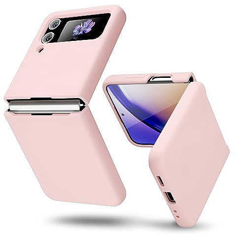 oakxco for Samsung Galaxy Z Flip 4 Case Silicone, Thin Slim Grip Soft Rubber Gel Protective Phone Case for Women, Matte Plain Solid Color Aesthetic Cute Girly Case with Camera Cover, Pink Sand