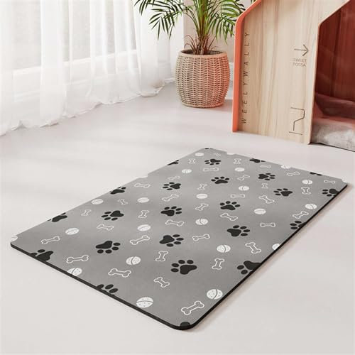 GIBZ Super Saugfähige Napfunterlage für Hund Katzen, Kieselgur Antirutsch Futtermatte, mit Pfoten Motiv, Haustier Fütterung Matte, 35x50cm