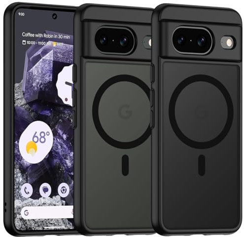 TIANNIUKE Magnetische Handyhülle für Google Pixel 8 Hülle, Kompatibel mit MagSafe,Transluzente Matte Anti-Fingerabdruck, Stoßfeste Kratzfeste Schutzhülle für Pixel 8 Case (Schwarz)