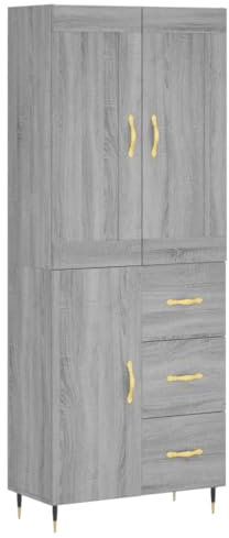 vidaXL Highboard, Sideboard mit viel Stauraum, Kommode Wohnzimmerschrank mit Türen Metallfüßen, Schrank Hochschrank Beistellschrank, Grau Sonoma Holzwerkstoff