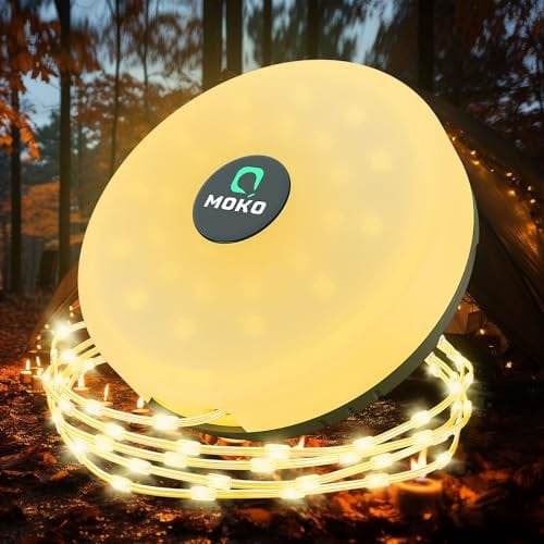 MoKo Guirlande Lumineuse Extérieure de Camping, 3 en 1 Guirlande Lumineuse Escamotable Portative avec 8 Modes d'Éclairage Lanterne à Guirlande Étanche Durable pour Tente Camping Vacances Décoration