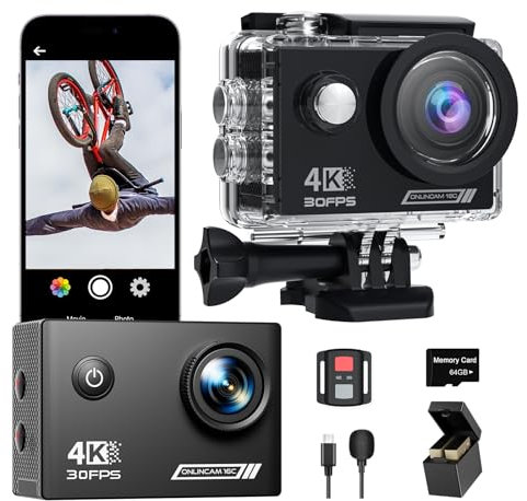 Yolansin 4K 60FPS Waterproof Action Camera: 64G SD Card 131ft Underwater Camera,HD 48MP Waterproof Camera,WiFi Sports Cameras with 2 Batteries Helmet Mount Accessories Kits