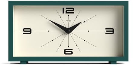 JONES CLOCKS® Odeon schreibtischuhr | Modernes rechteckiges Design | Grün | Stilvoller retrolook für Regal, Tisch, kaminsims oder nachttisch