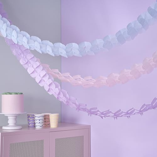 Ginger Ray Pastel Tissue Paper Honeycomb Garland Bunting Includes 3 Hanging Party Decorations 2.8m