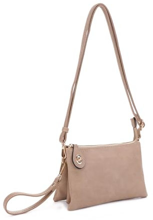 Isabelle Damen Clutch und Crossbody, Drehverschluss, mehrere Fächer, Khaki