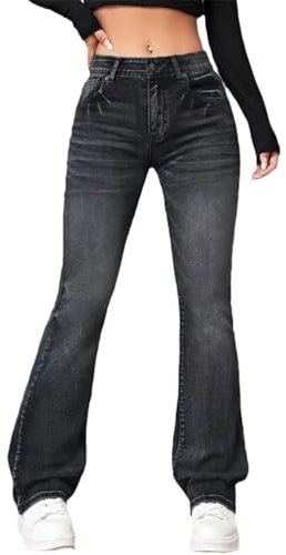 ticticlily Jeans Damen Bootcut Skinny Stretch Hose Y2K Vintage High Waist Ausgestellte Denim Hosen Jeanshosen Casual Flared Hose 90er Streetwear A Schwarz L