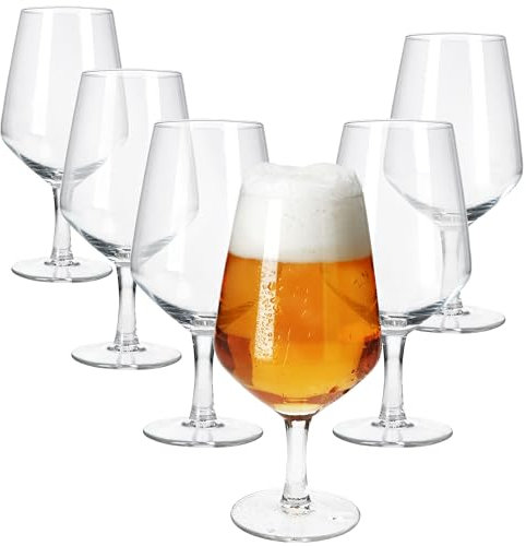 MamboCat Lot de 6 verres à bière carrés I 450 ml, hauteur 18 cm I pour 6 personnes I Verre à bière en verre avec pied I Verre à bière transparent 0,35 l I Verres à bière pour fêtes, anniversaires,