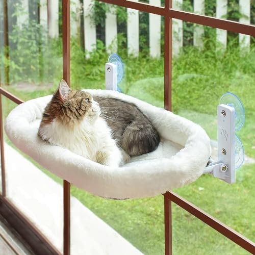 Katzen Hängematte Fensterplätze für Katzen 60x30cm Klappbar Katzenbett Fenster mit Stabil Saugnäpfe bis zu 18kg, Grey (Weiß, 30x60cm)
