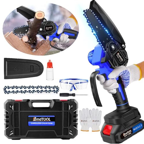 Mini Motosega a Batteria da 4 Pollici, Motosega Elettrica a Mano Senza fili con Batteria da 1.5AH, 2 Catene e Serratura di Sicurezza, Motosega Portatile a Batteria per Taglio Giardini e Legno