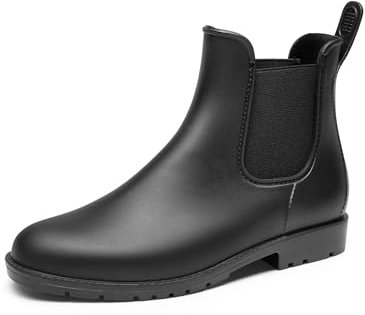 DREAM PAIRS Stivali da Pioggia Donna Chelsea Stivali Corti Impermeabili Elastici Slip On Leggeri Comodi Scarpe da Giardino All'aperto,Size 40.5,Nero,SDRB2413W