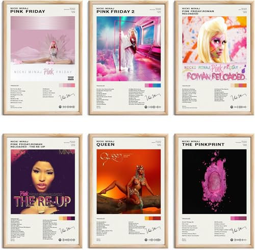 Nicki Minaj Poster - Albumcover, Rapper, Musik, Signiert, Limitierte Leinwand, Wandkunstdrucke, 6 Stück für Wohnzimmer, Schlafzimmer, Klassenzimmer, Ästhetische Wanddekoration