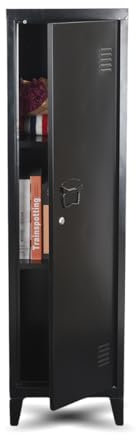 FurnitureR Almacenamiento Carpetas con Cerradura, Armario de Metal, Todo en Hierro, con Puertas Planas, 3 Compartimentos Grandes, para Garaje, Oficina, Color Negro, 38.5 x 38.5 x 137.5cm