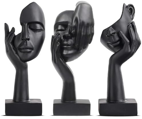 Irayin Skulptur Deko Schwarz, 3 Stück Skulpturen Deko Moderne, Abstrakte Schwarze Figuren Deko, Skulptur Deko Wohnzimmer, Deko für Wohnzimmer, Büro, Bücherregal, Schlafzimmer