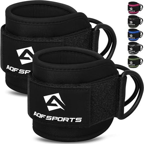 AQF Ankle Straps for Cable Machines Attachment - Neoprene Padded Gym Wrist Cuff Legs Extensions Curls, Kickbacks, Weightlifting Hip Abductor, Abs, Glute Workout (Black 2.0, Pair)