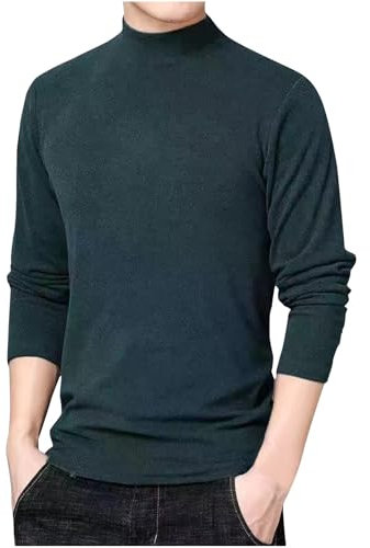 Pullover Herren Stilvoller Slim Fit, Strickpullover Warm Bequem, Langarmshirt Lässige Modische, Winterpullover Hochwertiger, Herbst Winter Mid-High Neck Design Langarm Rundhalsausschnitt Top