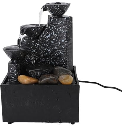 Schreibtisch-Wasserfall-Brunnen, Entspannendes LED-Licht, Elegante USB-betriebene Tischbrunnen-Dekoration mit Steinen für Büro und Wohnzimmer (Tinte schwarz)