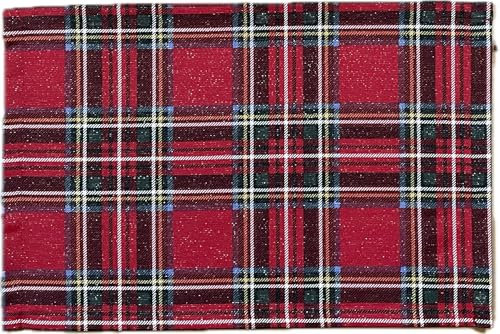 1KDreams Set 4 Tovagliette Americana Natale. Design Raffinato e Moderno. Tartan Scozzese in Lurex effetto glitter oro. (Rosso Tartan Scozzese, Set 4-30x45 cm)