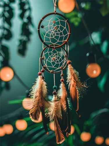 DIY Diamond Painting Erwachsene Kits, Traumfänger Diamant Painting Bilder Kinder, 5D Diamond Painting Set Feder Mosaikherstellung, Full Drill Cross Stickerei Kits für Deko Schlafzimmer 70x90cm F-4