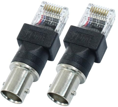 Jiozermi 2 adaptadores convertidores BNC a RJ45, Bnc hembra a RJ45 macho, adaptador Ethernet coaxial para probador de línea (negro)
