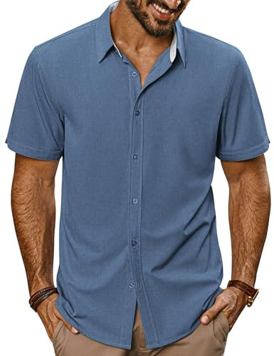 PJ PAUL JONES Mens Casual Shirts Non Iron Short Sleeve Regular Fit Dress Shirt Holiday Shirts for Men Black XXL