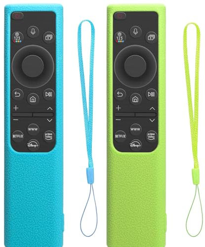 Viojrlly Paquete de 2 Fundas Protectoras de Silicona para Control Remoto Samsung Smart TV BN59-01241A Solar Cell Remote Cover Protectora de Silicona a Prueba de Golpes (Resplandor Azul + Verde)