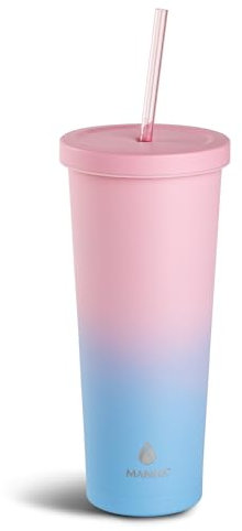Manna Chilly Double-wall Vacuum Insulated Stainless Steel Tumbler with Splash-proof Lid and Reusable Tritan Straw - 24 Oz - Sky Blue Ombre