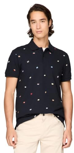 Tommy Hilfiger Men's Short Sleeve Polo Shirts in Regular Fit with Stretch and Organic Pique Cotton, Desert Sky, Large