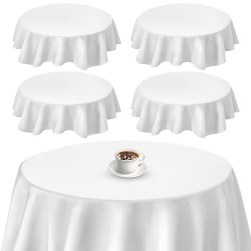 4-Pack Runde Tischdecke, 213cm Weiße Polyethylen Tischdecke, Moderne Tischwäsche, Premium Fleck und faltenfreie waschbare Gewebe Tischdecke, weiße Tischdecken für Esszimmer Garten Hochzeiten Outdoor