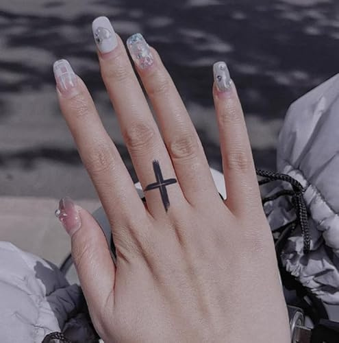 2 Finger Kreuz Kleine Bilder Hals Handgelenk Saft Semi-Permanent Anhaltende 2 Wochen Pflanzliche Temporäre Tattoo Aufkleber Gefälschte Weibliche Männliche Wasserdicht