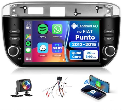 2G+64G Android Autoradio für FIAT Punto 2012-2015 7 Zoll Touchscreen Wireless Carplay Autoradio mit Android Auto Navi GPS WiFi Mirror Link Bluetooth FM/RDS/DVR/EQ/DAB+ Lenkradsteuerung Rückfahrkamera