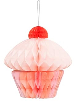 Muffin Wabenball 20cm - Wabenfigur zum Stellen oder Hängen - Tischdeko & Raumdeko - Papierdeko Cupcake - Wabenbälle und Pompons - Rosa Rot