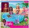 Coffret pour Barbie : Piscine Glamour avec Toboggan et Un poupée Blonde en Maillot de Bain - Accessoires - Set poupée Mannequin avec Une Carte
