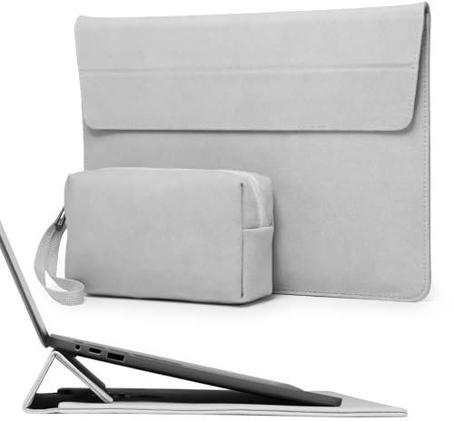 HYZUO 15-16 Zoll Laptop Hülle Tasche mit Einstellbarer Ständer für MacBook Pro 16 M4/M3/M2/M1 2025-2019, XPS 15, MacBook Pro 15 2015-2012, mit Zubehörtasche, Hellgrau