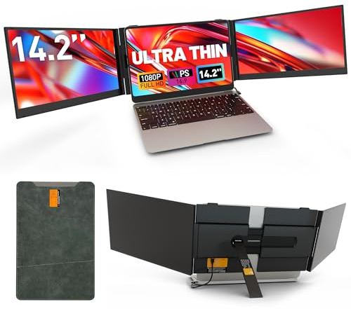 Extensor de pantalla ultradelgado para laptop, portátil, una conexión de cable de 14 pulgadas, 1080P FHD, pantalla triple ligera, apto para laptop de 13 a 17 pulgadas, compatible con Win/Mac/Chrome