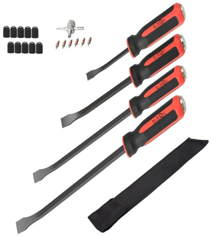 Dr.Roc 4pcs Heavy Duty Pry Bar Set with Ergonomic Handles with Strike Cap and Angled Tip Machanic Hand Tools for Prying, Lifting,Pulling,demolishing and Repairing