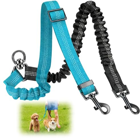 Chien Laisses pour 2 Chiens 360 ° Réglable Rotative Double Laisse sans Enchevêtrement, Réfléchissante Séparateur de Fils pour Deux Petits, Moyens et Grands Chiens en Entraînement (Bleu+Noir)