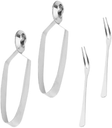 DEARMAMY Schneckenzange und Schneckengabel Edelstahl 4 Stück | Korrosionsbeständig, Einhandbedienung, für Salat, Vorspeisen, Fischgerichte und Abendessen, Silber