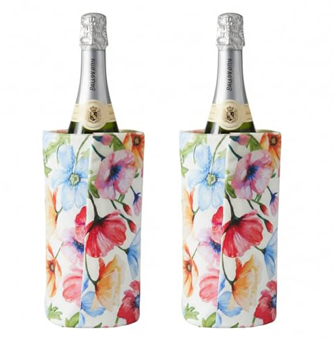 2 Pack Wine Cooler Sleeves for Bottles, Floral Wine Chiller Sleeve - Reusable & Adjustable Velcro - Keeps Drinks Chilled - Stylish PVC Design