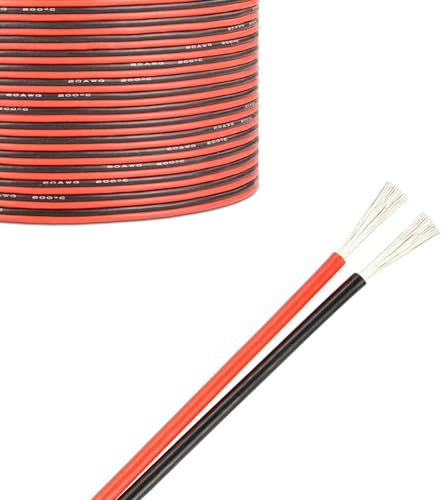 URCIANOW 20AWG 0.5mm Silicone 2 Core Cable 10M | 0.5mm² Flexible Tinned Copper Wire, 12V/24V DC, Ideal for Robotics, LED Lighting & Hobby Electronics, Silicone Insulation