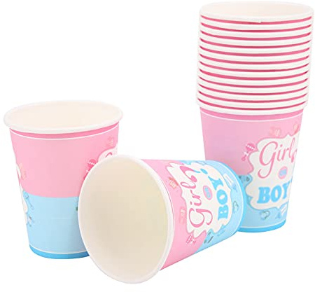 Haofy 30 Pièces Gobelets en Papier Jetables Festifs en Bleu et Rose pour la Décoration de Fête de bébé, Matériau écologique, Parfaits pour les Anniversaires, les Barbecues et les Fêtes