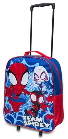 Marvel Spiderman Kids Cabin Bag Suitcase for Boys - Lightweight with Wheels & Telescopic Handle - Ideal for Short Breaks, Holidays, Sleepovers, School Trips (Spiderman)
