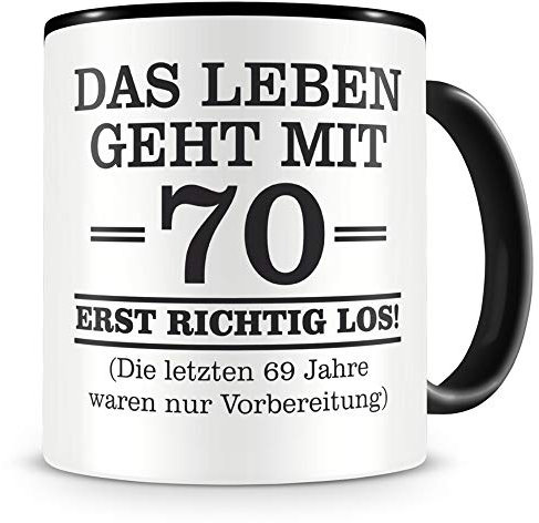 Samunshi® Kaffeetasse Geburtstag Mit 70 geht das Leben los Geburtstags Tasse Geschenk Kaffeetasse Teetasse Kaffeepott Kaffeebecher Becher schwarz Keramik 300ml