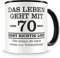 Samunshi® Kaffeetasse Geburtstag Mit 70 geht das Leben los Geburtstags Tasse Geschenk Kaffeetasse Teetasse Kaffeepott Kaffeebecher Becher schwarz Keramik 300ml