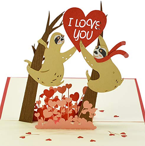 CUTPOPUP Faultierpaar - Valentinskarte, Jubiläumskarte, Hochzeitstagskarte, Pop-Up-Valentinskarten, Pop-Up-Karte, 3D-Geburtstagskarte für Ehefrau, Faultier-Paar, Pop-Up-Karte (Sloth Couple) DE